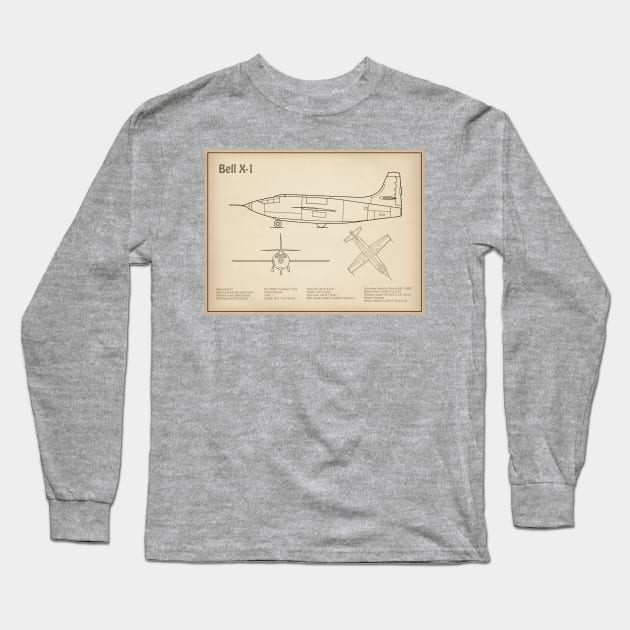 Bell X-1 - Airplane Blueprint - SD Long Sleeve T-Shirt by SPJE Illustration Photography